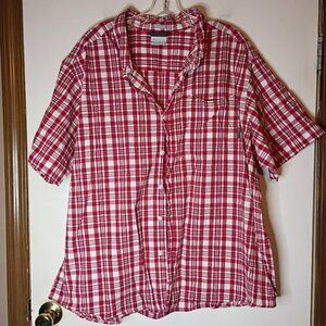 Columbia Plaid Short Sleeve Button Up Shirt Men's 3X Red White